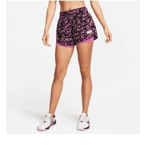 Nike Black and Pink Graphic Shorts 2 in one